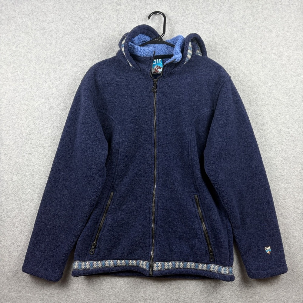 Vtg Alf Kuhl Fleece Jacket Women's Large Navy Hooded Nordic Polartec USA 90s